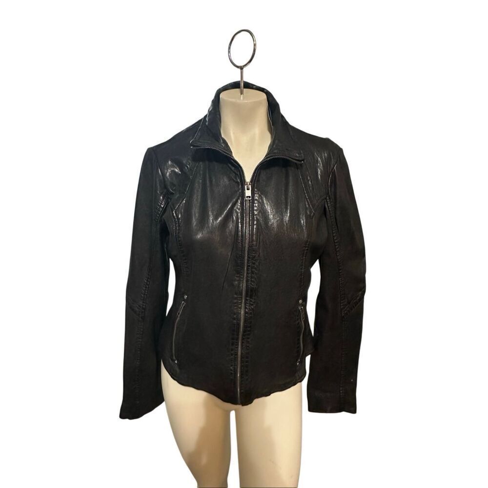 Mauritus Women's Black Else Lamb Leather Western Moto Jacket Large NWT